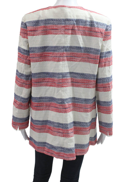Tahari Levine Womens Petite Striped Beige Blazer Long Sleeve Crew Neck Size 14P