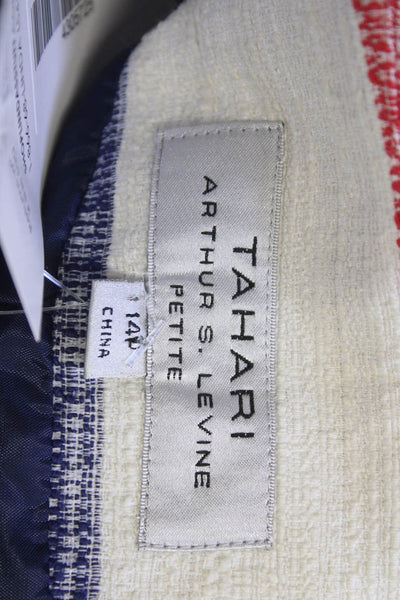 Tahari Levine Womens Petite Striped Beige Blazer Long Sleeve Crew Neck Size 14P