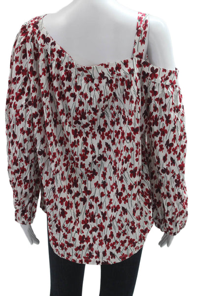 Lauren Ralph Lauren Women Red Floral Square Neck Blouse 3/4 Sleeve Size L