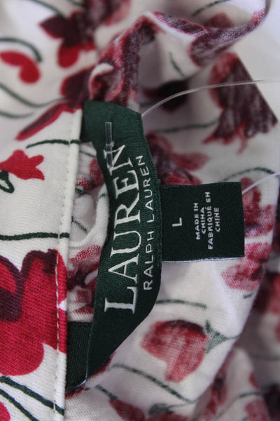 Lauren Ralph Lauren Women Red Floral Square Neck Blouse 3/4 Sleeve Size L