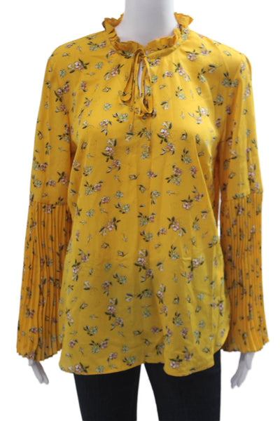 Lauren Ralph Lauren Women Tunic Yellow Floral High Neck Long Sleeve Size L