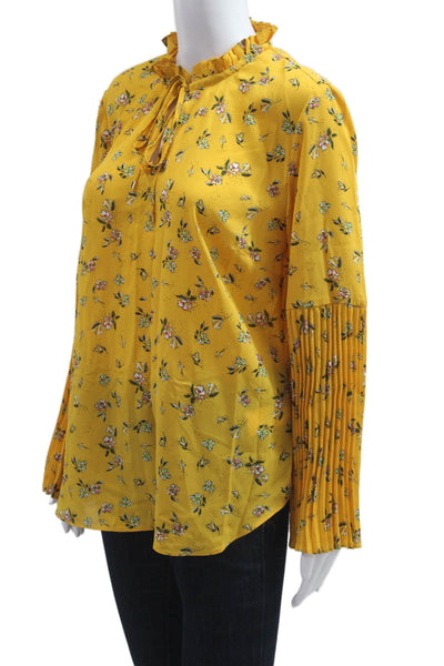 Lauren Ralph Lauren Women Tunic Yellow Floral High Neck Long Sleeve Size L