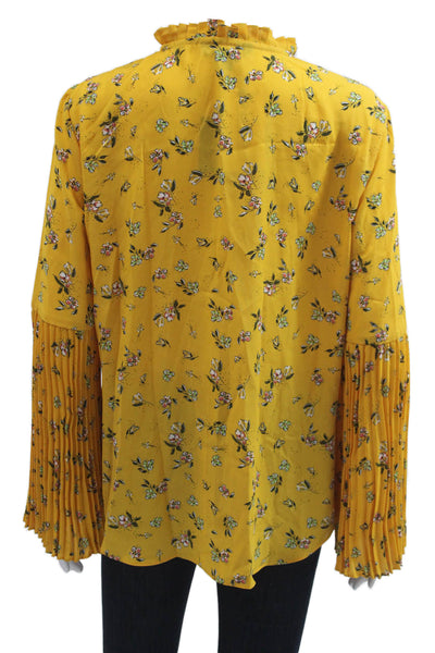 Lauren Ralph Lauren Women Tunic Yellow Floral High Neck Long Sleeve Size L
