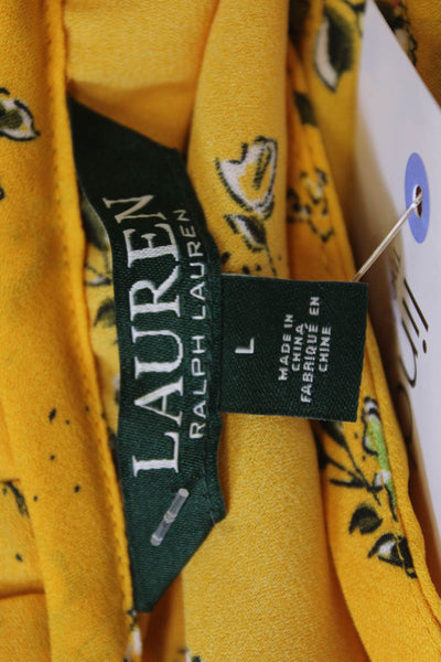 Lauren Ralph Lauren Women Tunic Yellow Floral High Neck Long Sleeve Size L