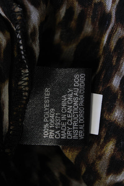 Tahari Womens Black Animal Print High Neck Button Up Blouse Long Sleeve Size 1X