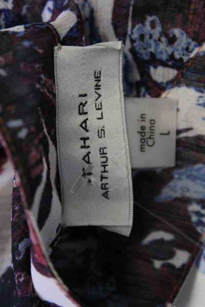 Tahari Levine Womens Floral Highneck Sleeveless Button Up Blouse Beige Size PXL
