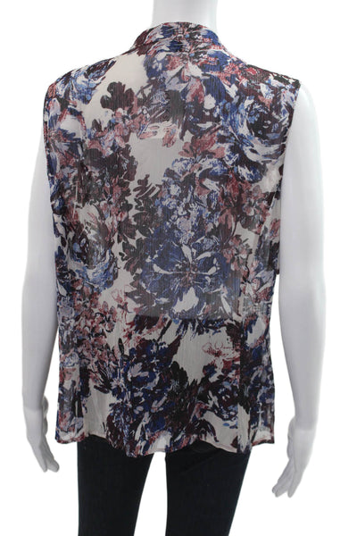 Tahari Women Black Floral High Neck Sleeveless Button Up Blouse Size L