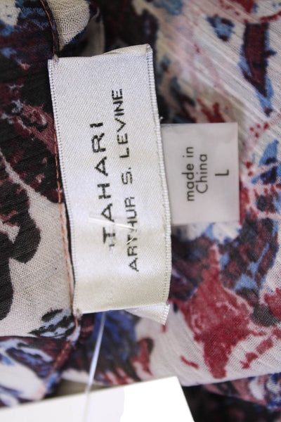 Tahari Women Black Floral High Neck Sleeveless Button Up Blouse Size L