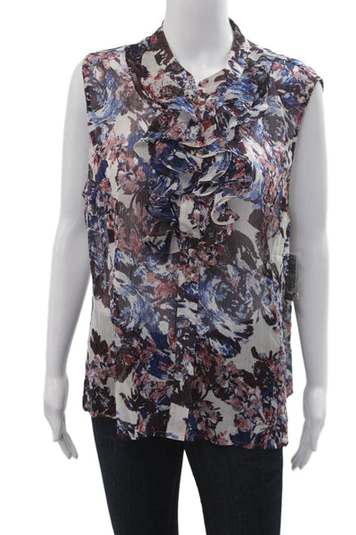 Tahari Levine Women Sleeveless Floral Button Up Blouse Black Size XL