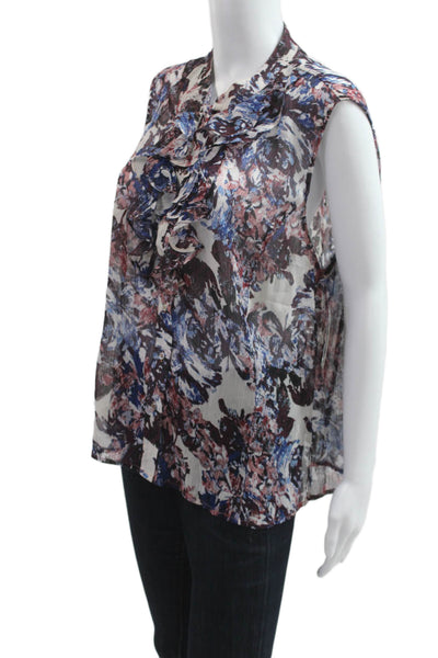 Tahari Levine Women Sleeveless Floral Button Up Blouse Black Size XL