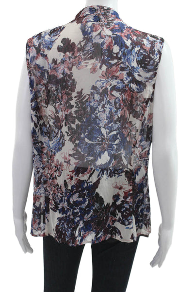 Tahari Levine Women Sleeveless Floral Button Up Blouse Black Size XL