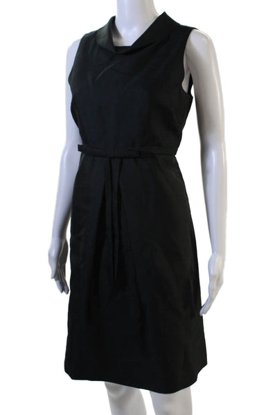 Kate Spade New York Women Sheath Dress Black Sleeveless Mock Neck Tie Size 6