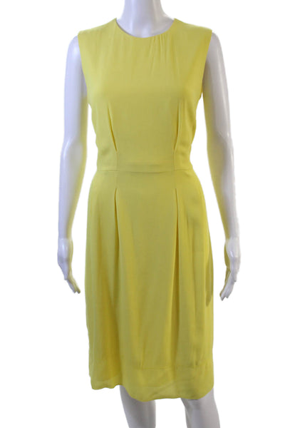 Rene Lezard Womens Sheath Dress Yellow Sleeveless Round Neck Zip Size 36