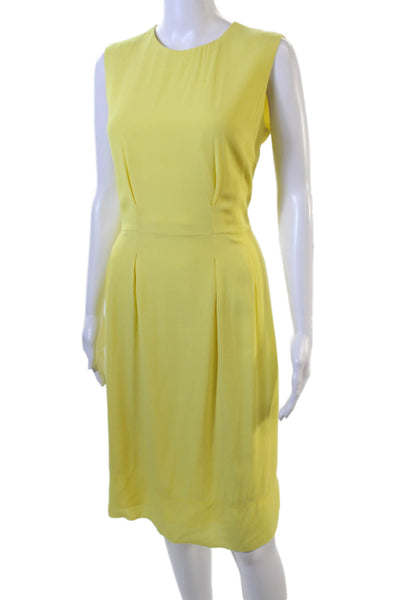 Rene Lezard Womens Sheath Dress Yellow Sleeveless Round Neck Zip Size 36
