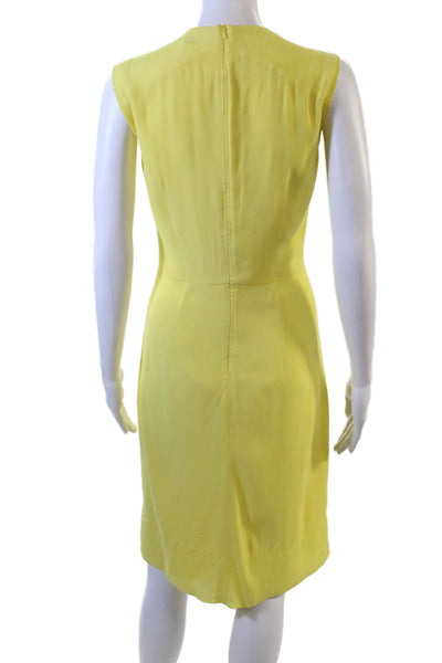 Rene Lezard Womens Sheath Dress Yellow Sleeveless Round Neck Zip Size 36