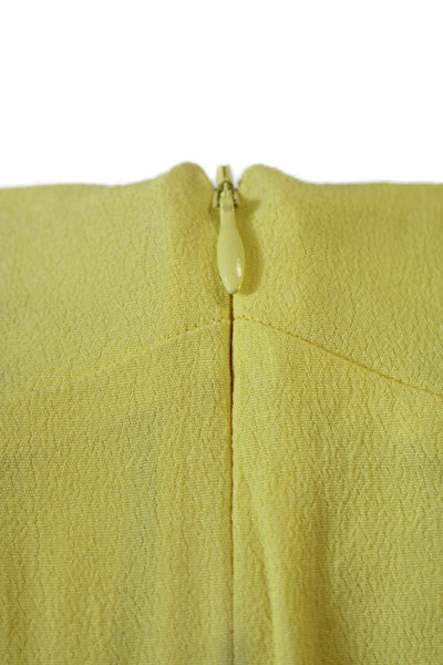Rene Lezard Womens Sheath Dress Yellow Sleeveless Round Neck Zip Size 36