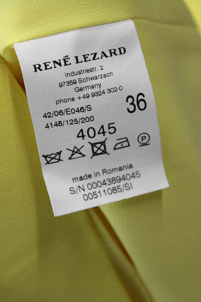 Rene Lezard Womens Sheath Dress Yellow Sleeveless Round Neck Zip Size 36