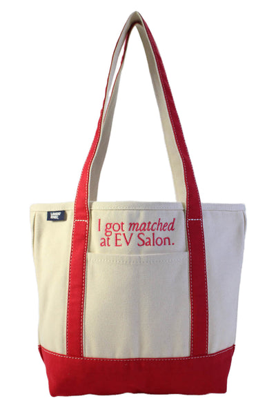 Lands End Womens Button Closure Shopper Shoulder Handbag White Red Cotton