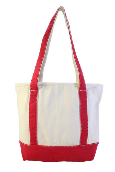 Lands End Womens Button Closure Shopper Shoulder Handbag White Red Cotton