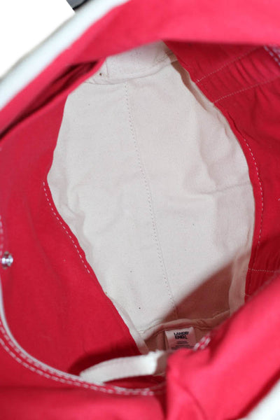 Lands End Womens Button Closure Shopper Shoulder Handbag White Red Cotton