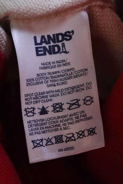 Lands End Womens Button Closure Shopper Shoulder Handbag White Red Cotton