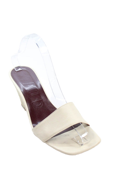 Staud Womens Leather Slip-On Wedge Heeled Sandals White Size 9