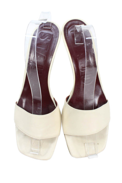 Staud Womens Leather Slip-On Wedge Heeled Sandals White Size 9