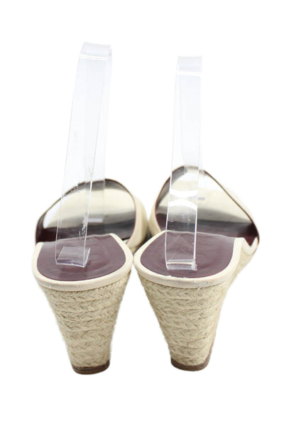 Staud Womens Leather Slip-On Wedge Heeled Sandals White Size 9