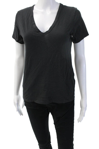 Citizens of Humanity Women Black Cotton V-Neck T-Shirt Short Sleeve Size XS