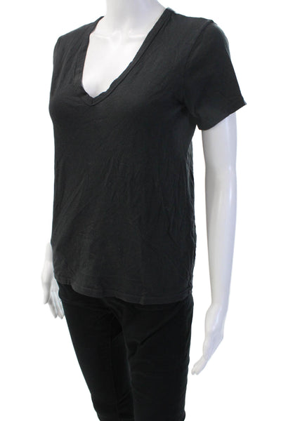 Citizens of Humanity Women Black Cotton V-Neck T-Shirt Short Sleeve Size XS