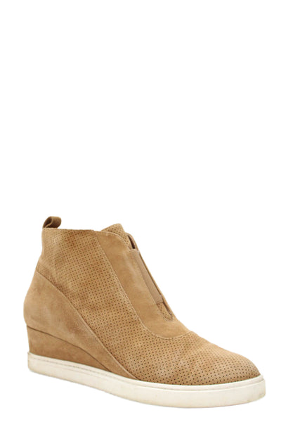 Paolo Womens Round Toe Zip Lined Wedge Heel Booties Brown Size 9