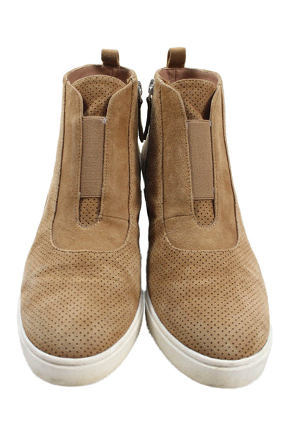 Paolo Womens Round Toe Zip Lined Wedge Heel Booties Brown Size 9