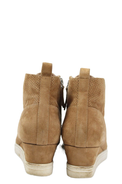 Paolo Womens Round Toe Zip Lined Wedge Heel Booties Brown Size 9