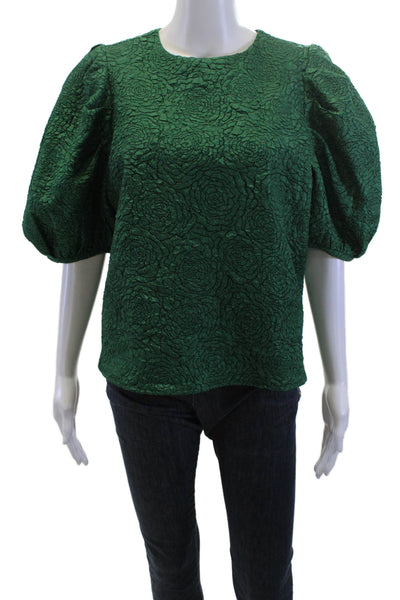 Hyacinth House Women Floral Green Short Sleeve Button Round Neck Blouse Size M
