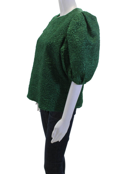 Hyacinth House Women Floral Green Short Sleeve Button Round Neck Blouse Size M