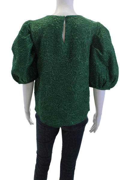 Hyacinth House Women Floral Green Short Sleeve Button Round Neck Blouse Size M