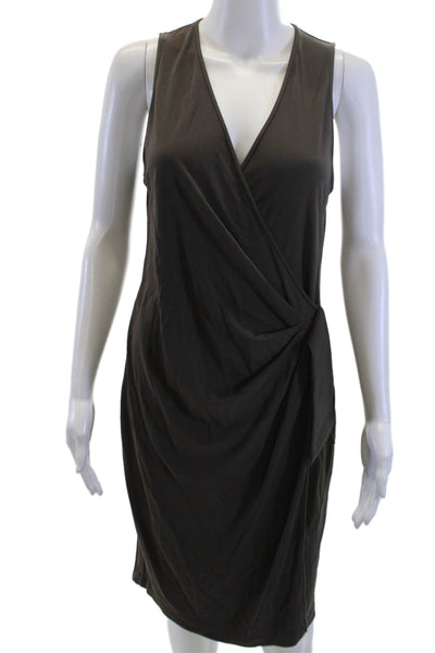 St. John Womens Sheath Wrap Dress Dark Gray V Neck Sleeveless Midi Size 6