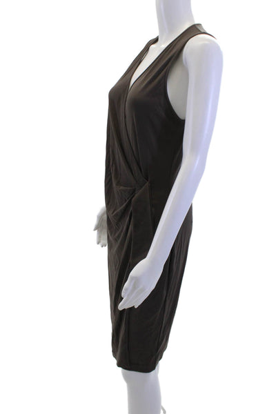 St. John Womens Sheath Wrap Dress Dark Gray V Neck Sleeveless Midi Size 6
