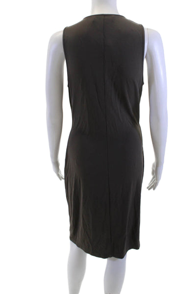St. John Womens Sheath Wrap Dress Dark Gray V Neck Sleeveless Midi Size 6