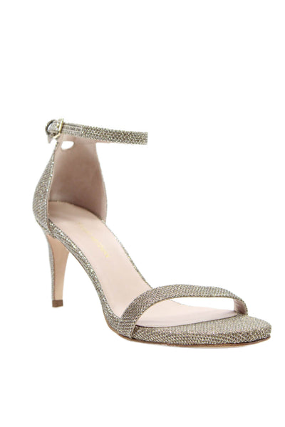 Stuart Weitzman Womens Open Toe Sparkly High Heels Silver Tone Size 6