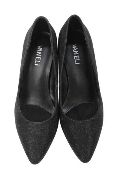 Vaneli Womens Pointed Toe Slip On Sparkly Heel Pumps Black Size 6.5