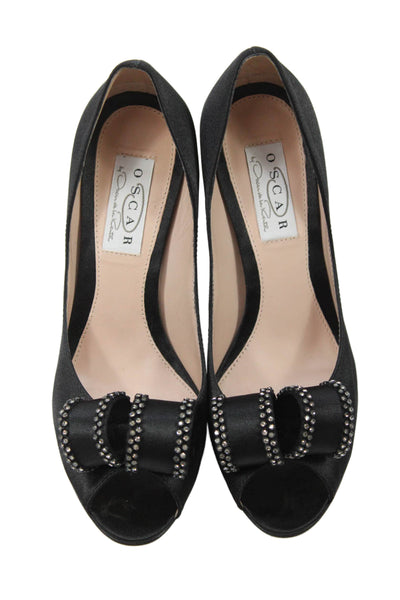 Oscar de la Renta Womens Open Toe Rhinestone Heels Black Size 6.5