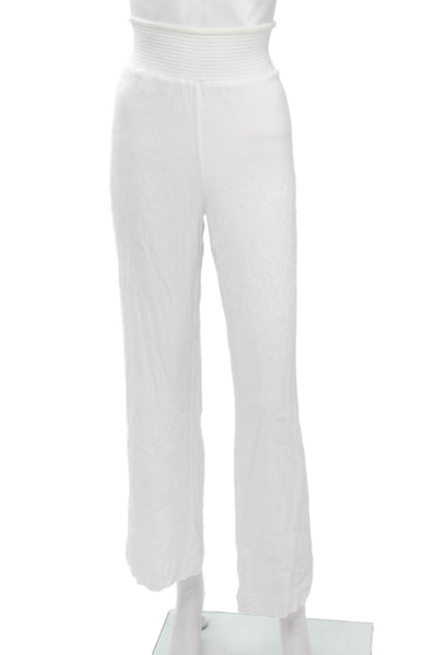 DKNY Women White Cotton Blend Solid Beach Pants Size L