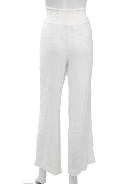 DKNY Women White Cotton Blend Solid Beach Pants Size L