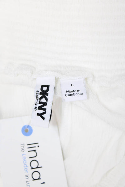 DKNY Women White Cotton Blend Solid Beach Pants Size L