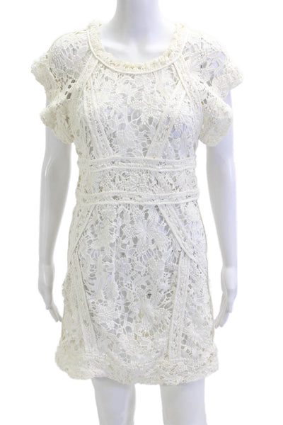 IRO Women Shift Mini Dress White Cotton Round Neck Short Sleeve Size 40