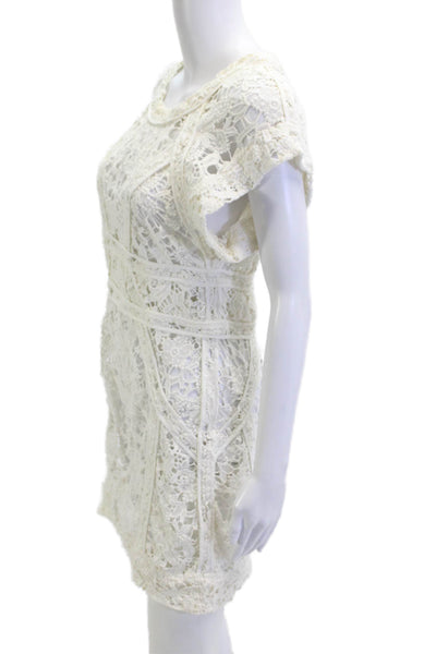 IRO Women Shift Mini Dress White Cotton Round Neck Short Sleeve Size 40