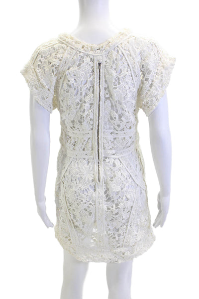 IRO Women Shift Mini Dress White Cotton Round Neck Short Sleeve Size 40