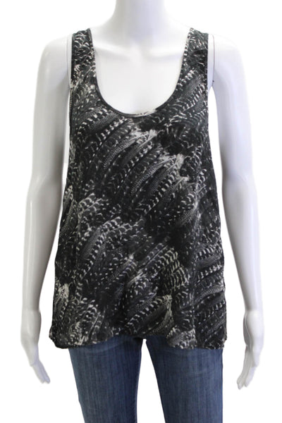 Joie Women Basic Silk Animal Print Round Neck Tank Black Size M