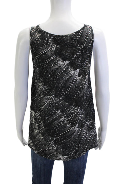 Joie Women Basic Silk Animal Print Round Neck Tank Black Size M